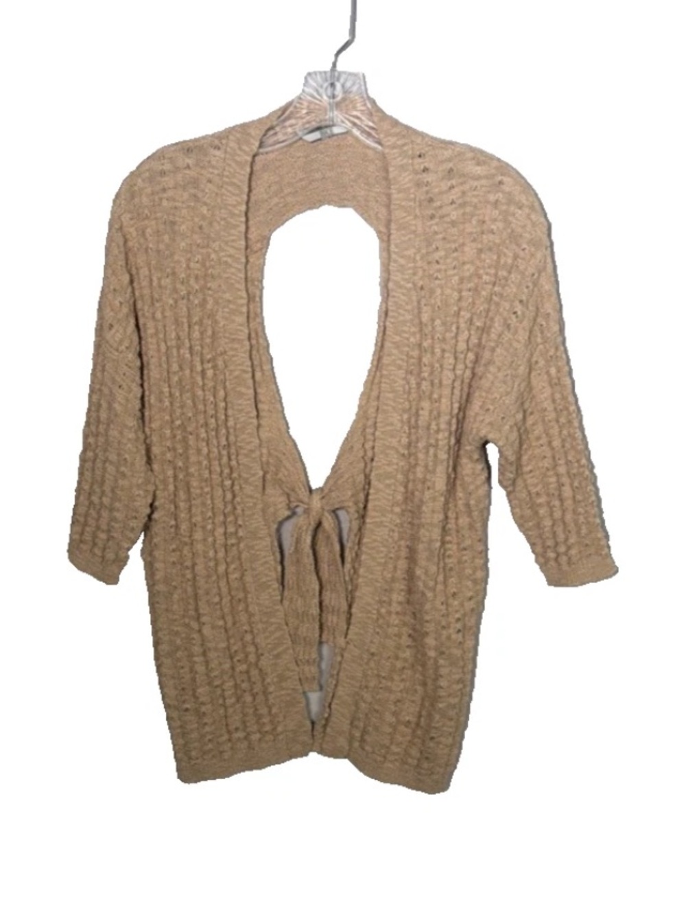 Bke Buckle Tan/Beige Open Front Cardigan with Tie Back Detail Short Sleeve Sz S